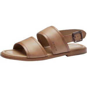 Coach Julian Two Stripes Sandals Men Size 7D Taupe Leather Buckle Rubber outsole